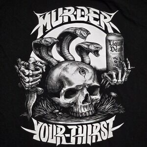 Liquid Death T-Shirt Mens XL Black Murder Your Thirst Graphic Skull Snakes
